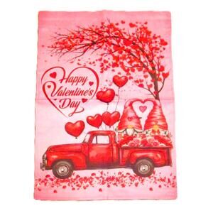 Valentine’s Day Pink Garden Flag Truck Gnomes Roses & Heart Balloons 12x17 inch